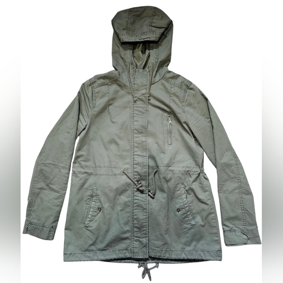 Women's Army Green Hooded Button Up Jacket, Size Large - Picture 1 of 12